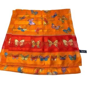 Butterflies Bright Orange Scarf Honey Long Made In Italy Striped‎ Lines VTG READ